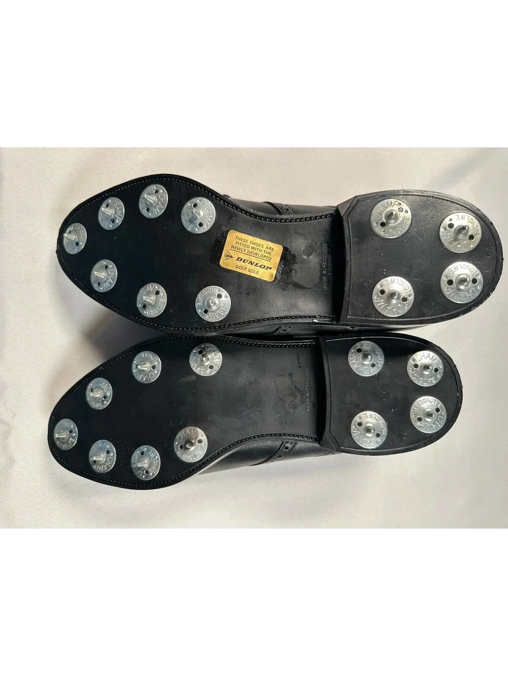 Vtg Dunlop Goldline Black Leather Wingtip Spiked Golf Shoes 11.5 E Made England